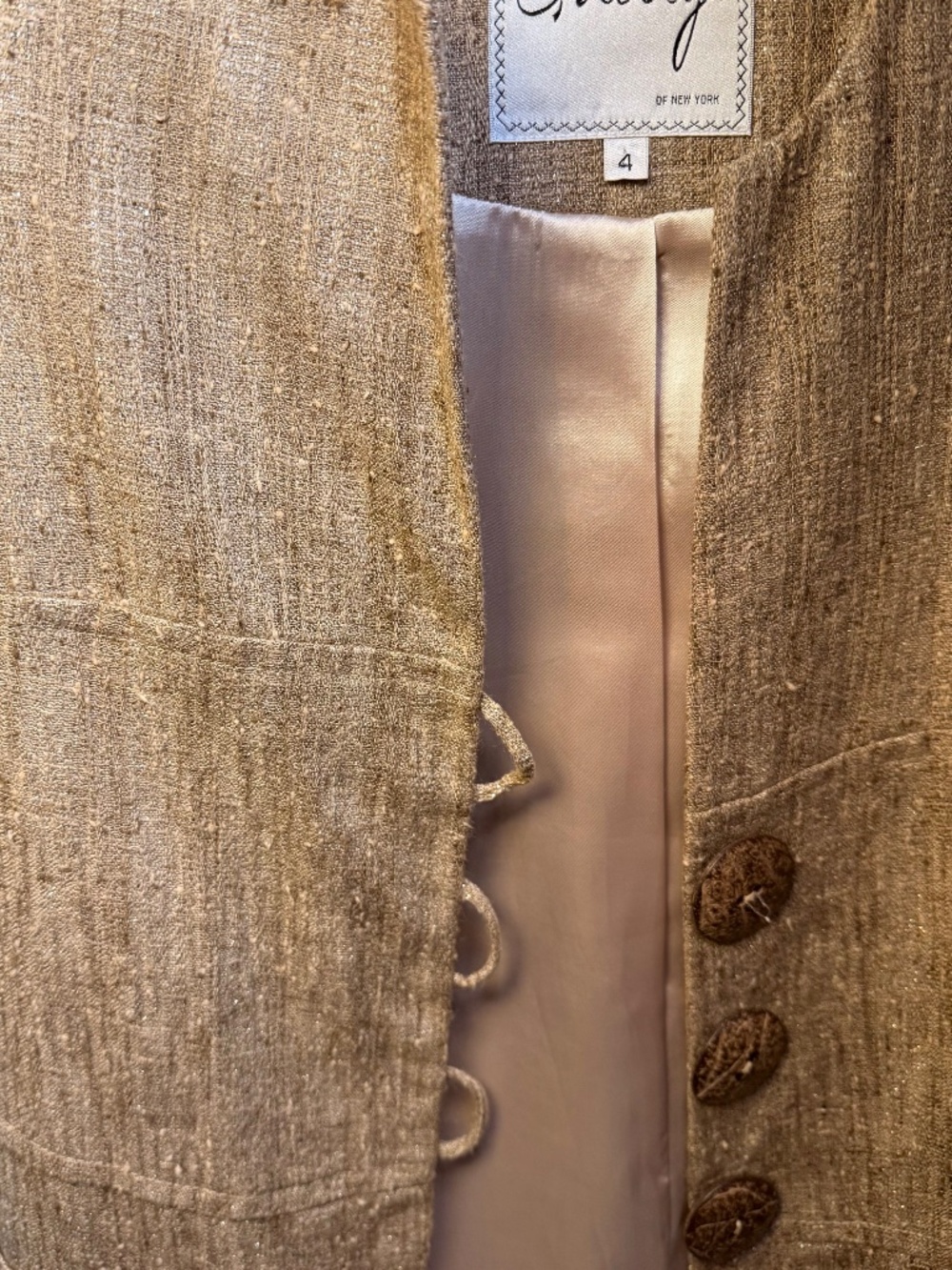 So Jackie O VTG, "Original Milly of New York" Duster w/ Gold Flecked Tweed, SZ 4 - Picture 9 of 11